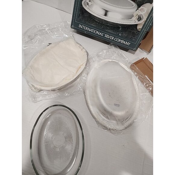 new Vintage 3 piece Silverplated vegetable Serving dish tray + PYREX glass liner - Picture 7 of 8